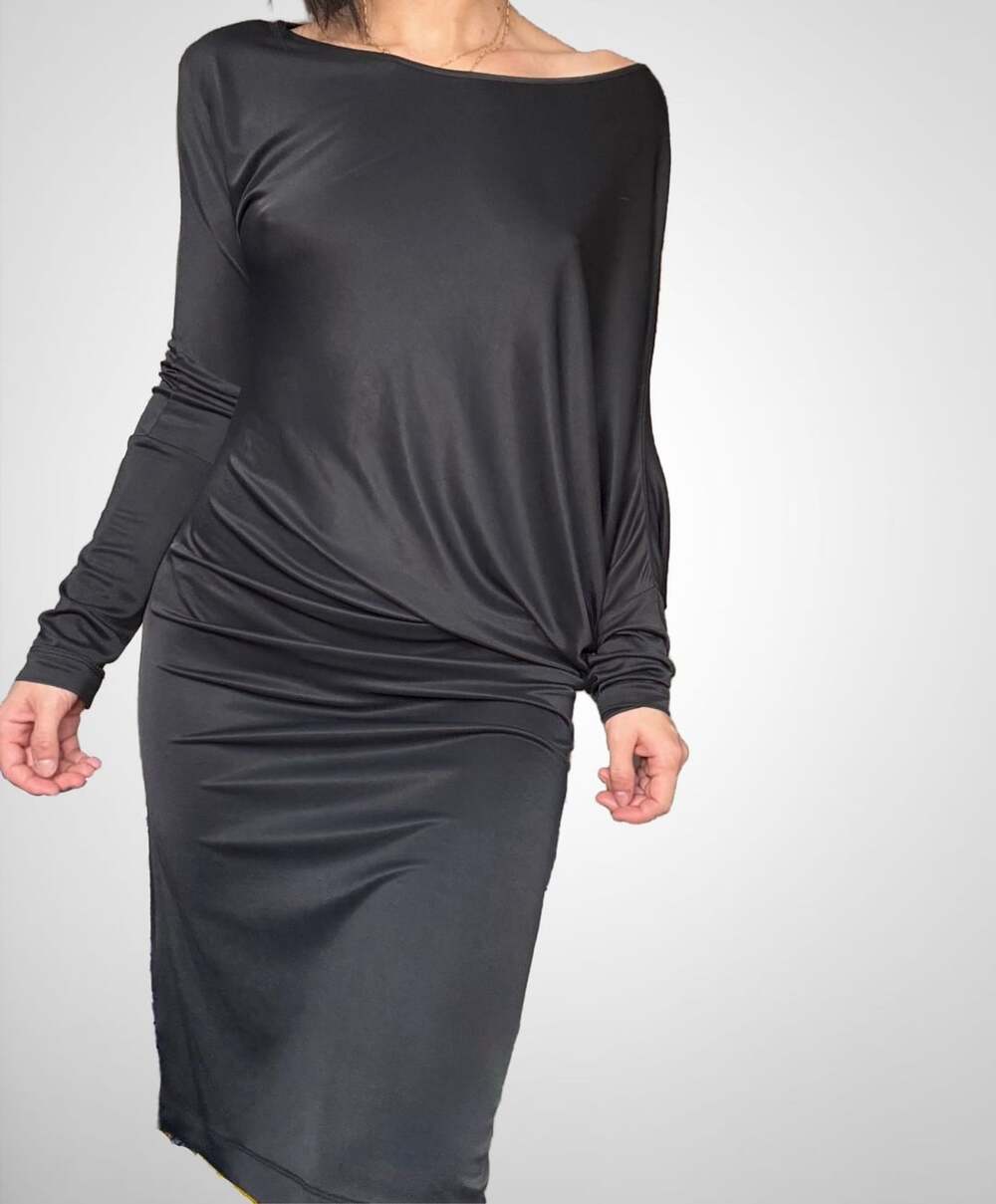 BCBGMAXAZRIA Black Long Sleeve Draped Cocktail Dress